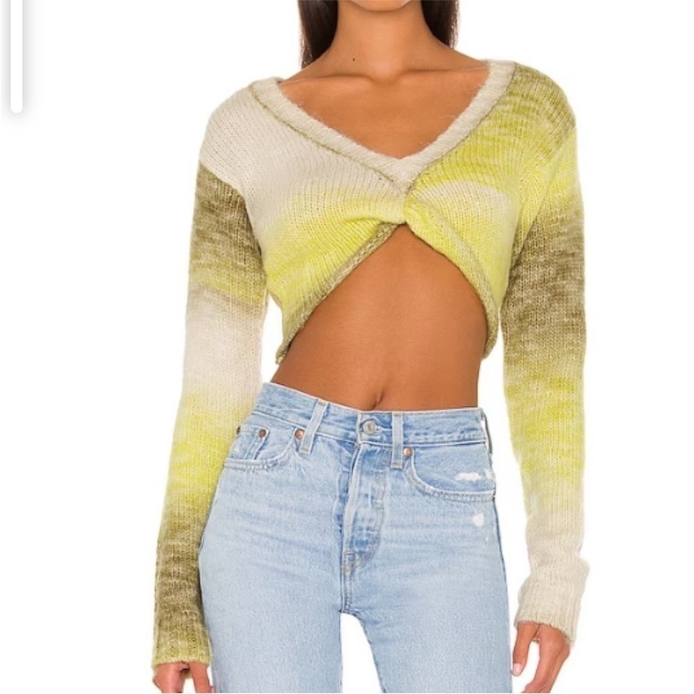 For Love & Lemons Celeste Twist Front Crop Sweater in Green Size XS NWT - Picture 3 of 4